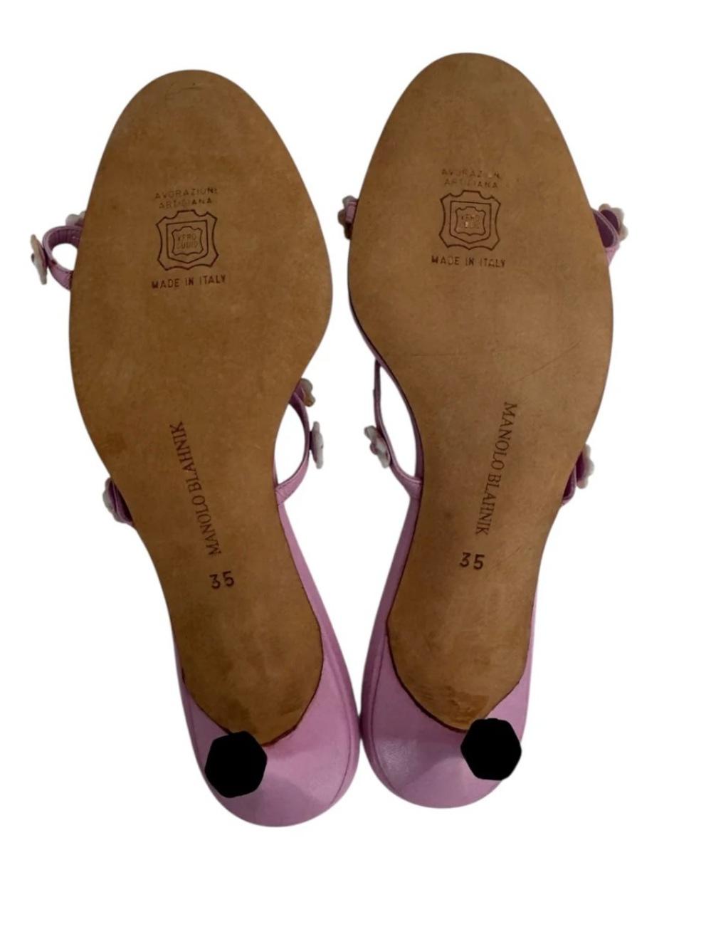 Manolo Blahnik Lilac Leather Floral Embellished Kitten-Heel Mules - Picture 2 of 4